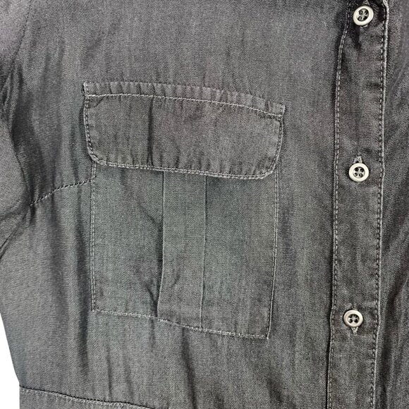 long sleeve shirt dress dark grey button down tunic sz SMby STANDARD GRACE - Picture 8 of 16